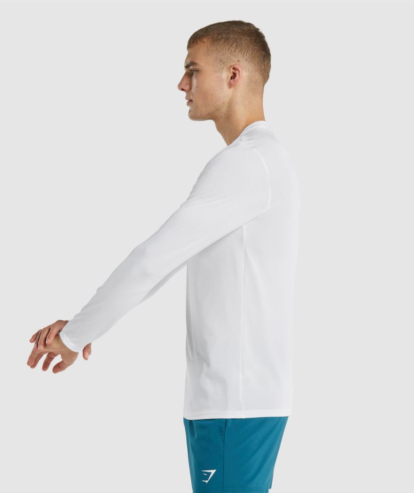 Men's Gymshark Arrival Long Sleeve T-Shirts White | CA N83615